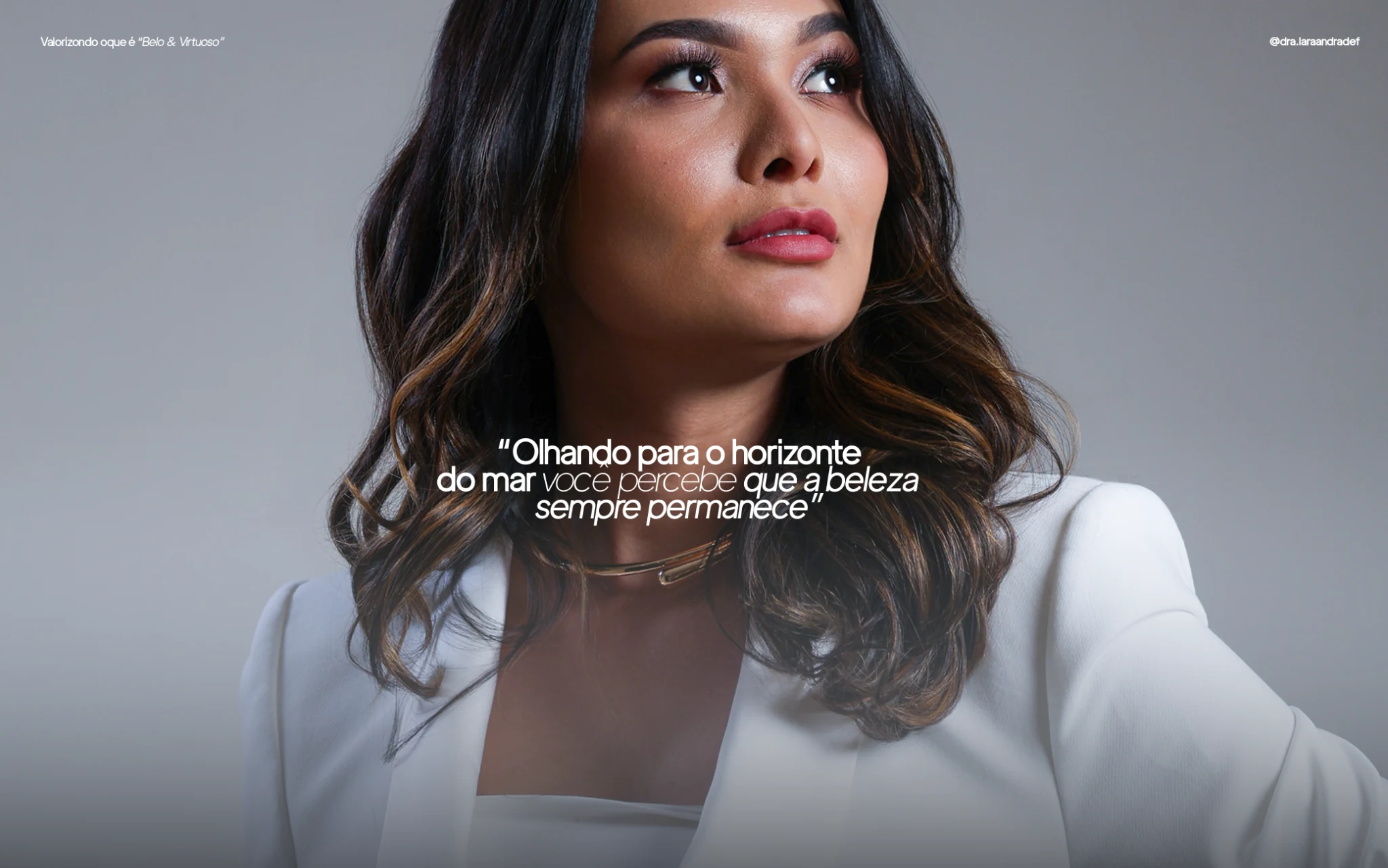 Dra. Lara Andrade em retrato editorial olhando para o horizonte